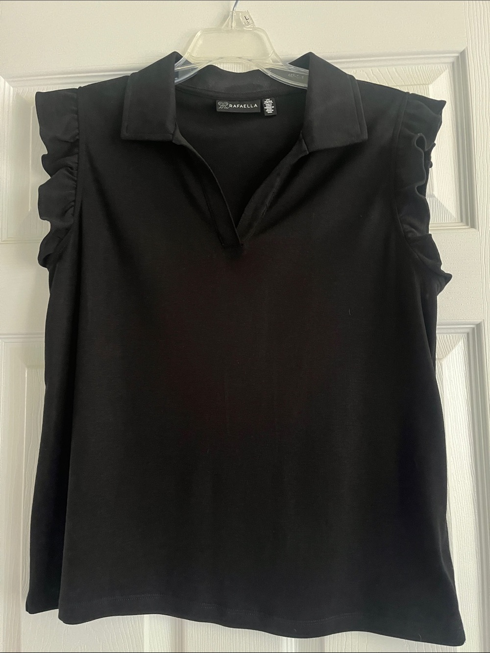 Rafaella Black Ruffle Sleeve Polo Top - Sleeveless Collar